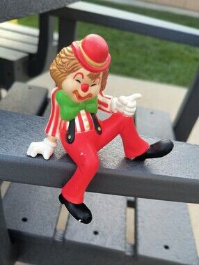 Vintage Enesco The Clown Shelf Sitter 1980s Figurine Ceramic With Red Suit